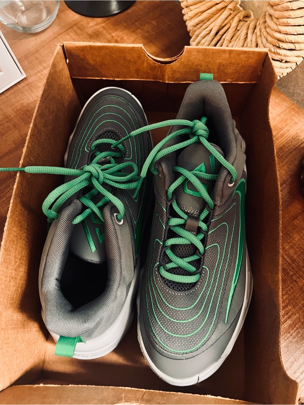 Nike Kids Gray Sneakers with Green Accents